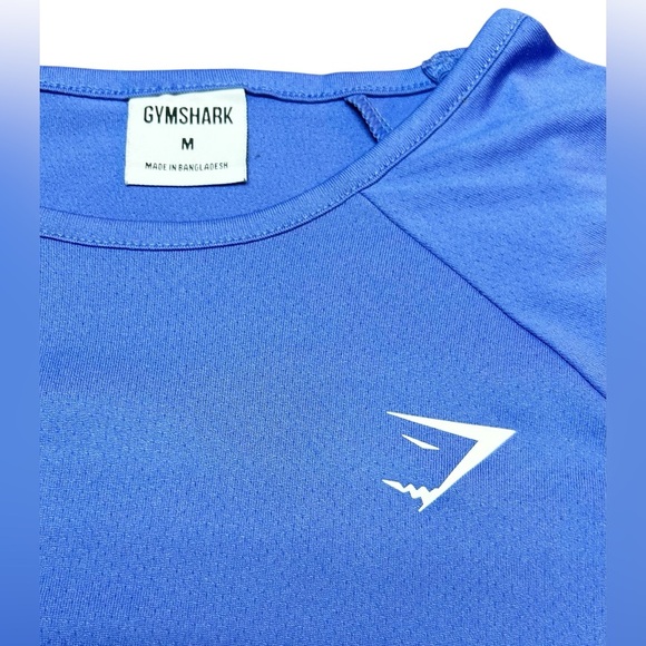 GYMSHARK Training Women Sport Top M Cropped Blue Crewneck Stretch Workout - Picture 3 of 4